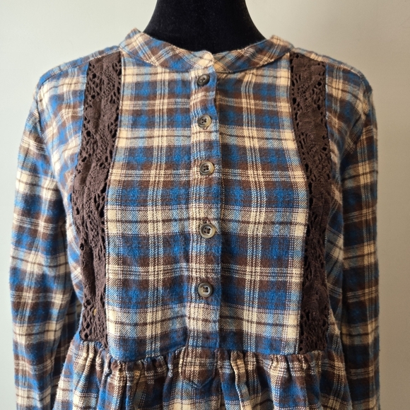 Wrangler Wrancher Women's Plaid Flannel Babydoll Pullover Button V-Neck - Picture 4 of 13